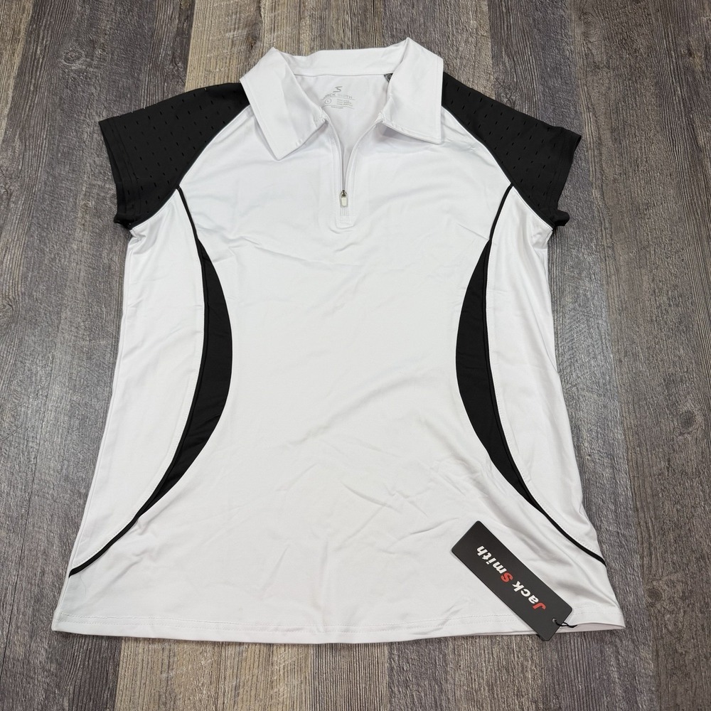 Jack Smith Women's Polo Shirt Large White Black Athletic Stretch 1/4‎ Zip Golf